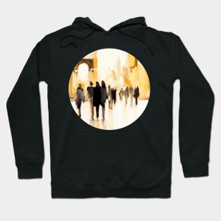 Silhouettes of people walking on city street, abstract impressionism painting Hoodie